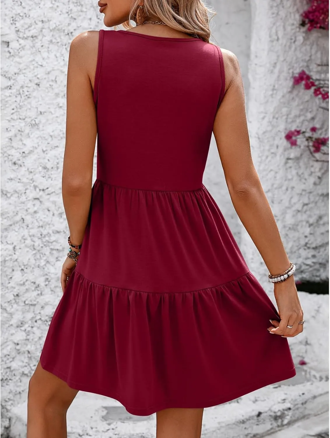 Sundresses for Women 2025 Casual Summer Flowy Tiered a Line Mini Dress Cute Boho Beach Vneck Sleeveless Tank Dress