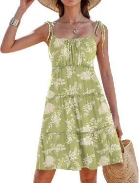 Sundresses for Women 2025 Floral Tiered Mini Skater Dress Cute Summer Spaghetti Strap Flowy Babydoll Sun Dress