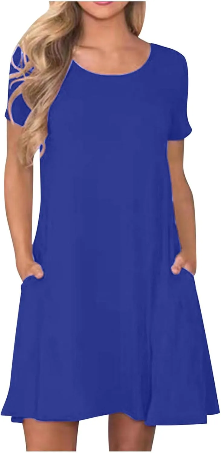 TARIENDY Mini Dresses for Women Summer Flowy Sundress 2025 Casual Beach Dress Short Sleeve Vacation Outfits with Pockets