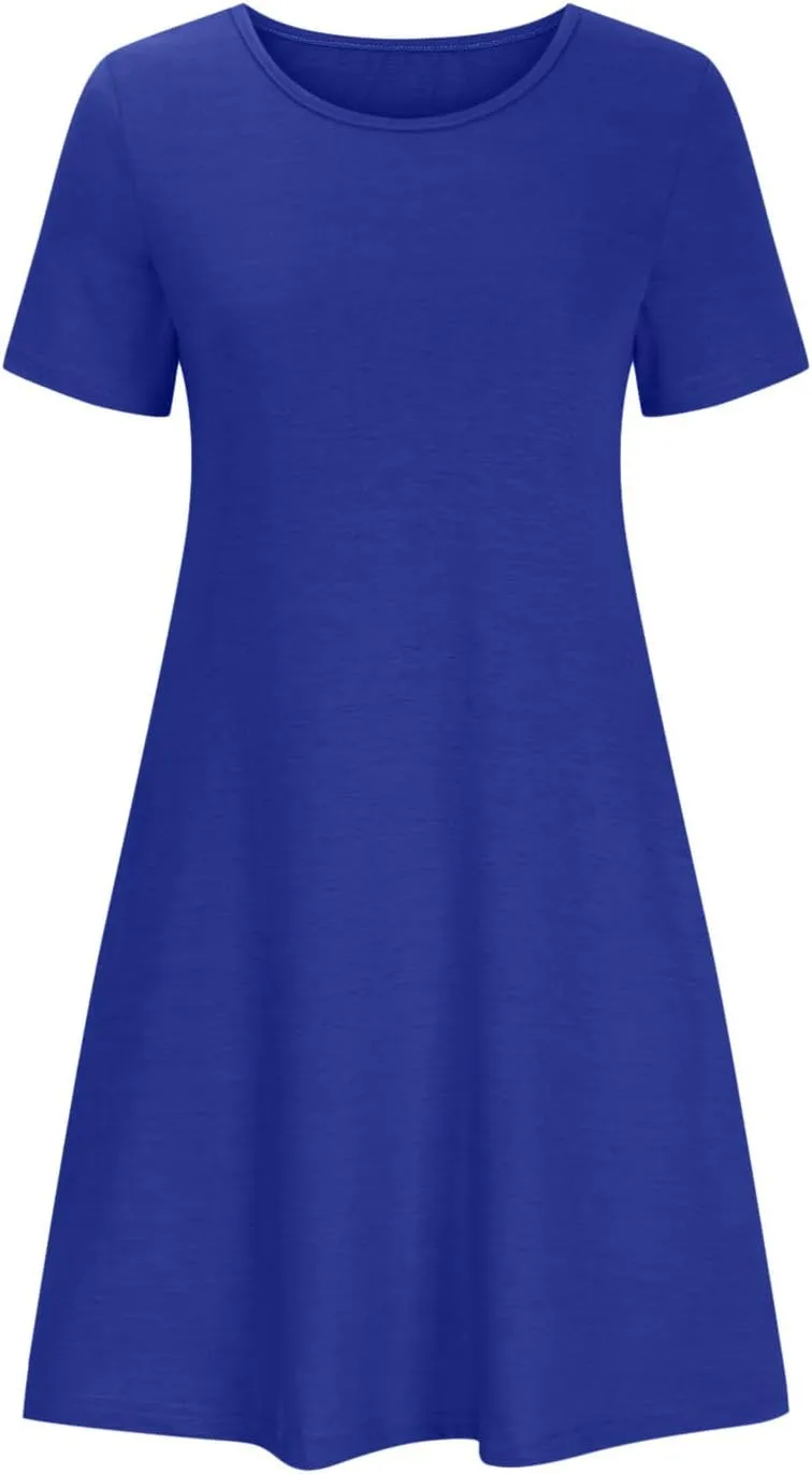 TARIENDY Mini Dresses for Women Summer Flowy Sundress 2025 Casual Beach Dress Short Sleeve Vacation Outfits with Pockets