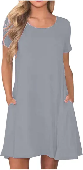 TARIENDY Mini Dresses for Women Summer Flowy Sundress 2025 Casual Beach Dress Short Sleeve Vacation Outfits with Pockets