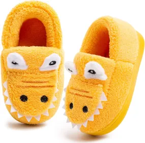 techcity Boys Girls Warm Fleece Slippers Dinosaur House Slippers Cute Animal Fluffy Plush Slip On for Kids Winter Indoor Home Shoes