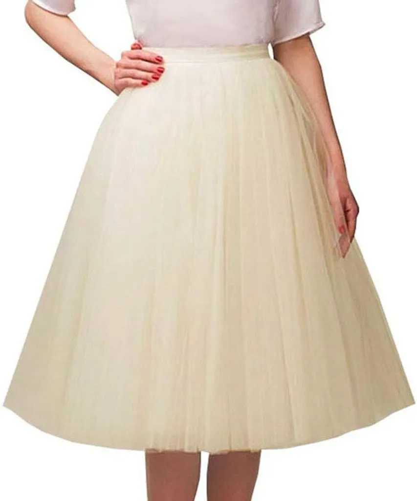 Teens Ballet Skirts Bubble Tulle Tutus Mesh Skirt Women 1950S Vintage Dance Skirts Sparkly Skirt Midi Pleated Skirt