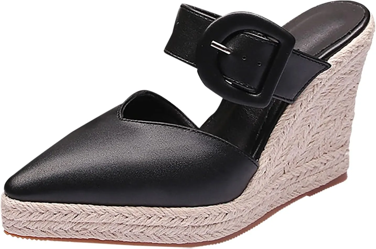 Thick Sole Wedge Slippers Women Summer Heel Straw Woven Casual Pointed Fisherman Shoes Leather Size 10 Sandals for Women (Black, 6.50)