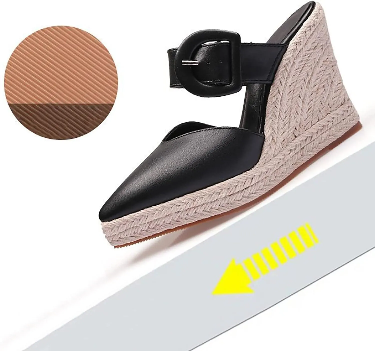 Thick Sole Wedge Slippers Women Summer Heel Straw Woven Casual Pointed Fisherman Shoes Leather Size 10 Sandals for Women (Black, 6.50)
