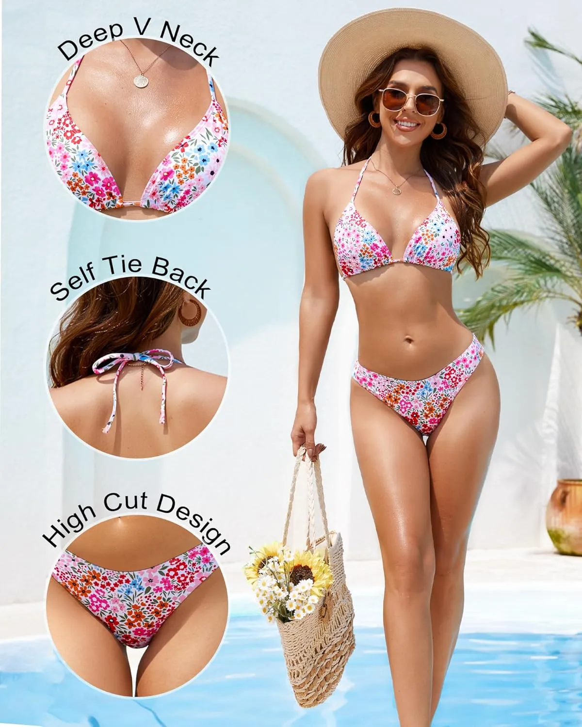 Thong Bikini Sets for Women 2 Piece Triangle Swimsuit Cheeky Micro Swim Suits Bestselling Floral Bathing Suit Teens