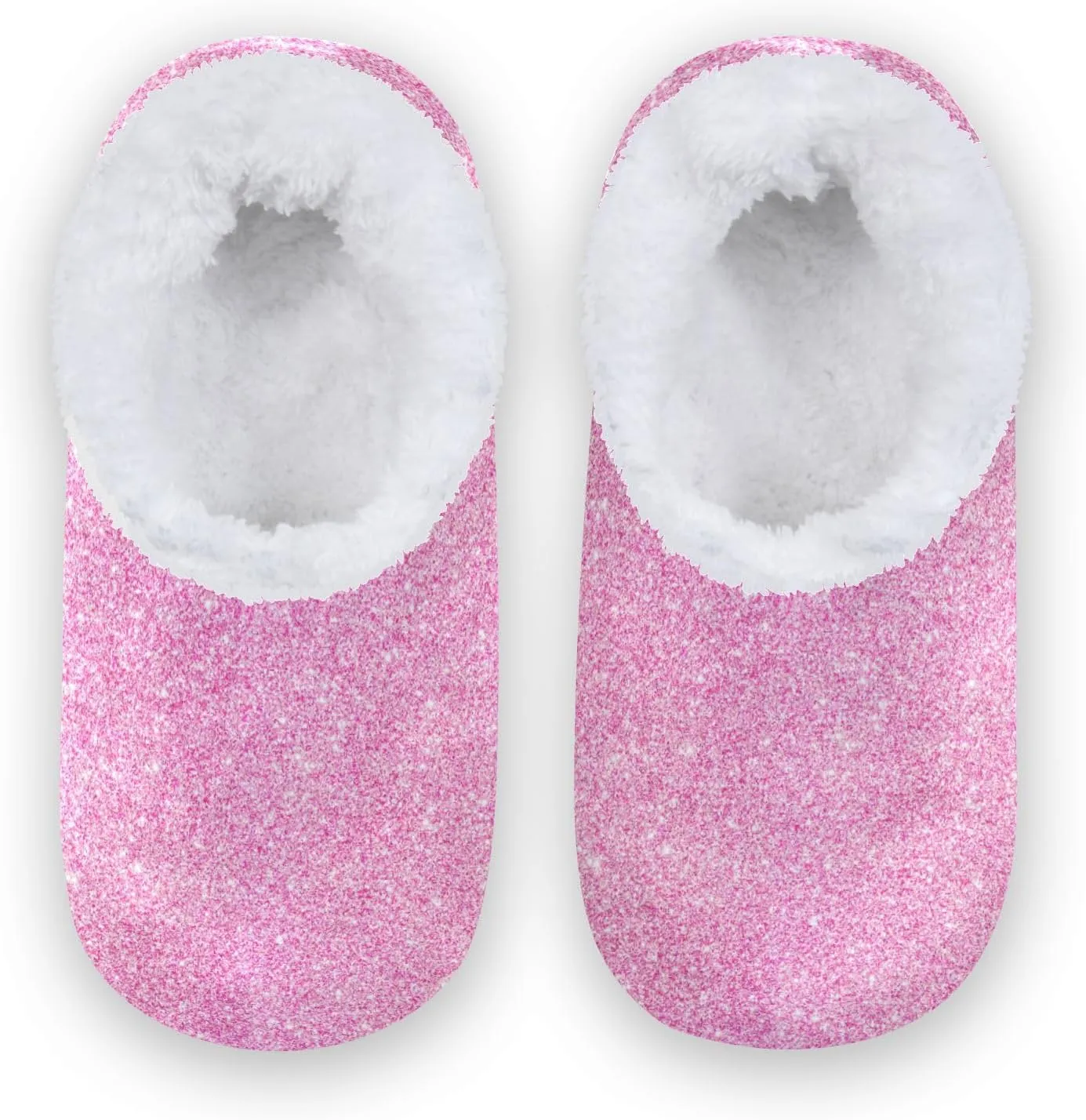 Toddler Boys Girls House Slippers Socks Spa Pink Glitter Christmas Pattern Kids Travel Home Shoes Non Slip Warm Soft Winter Fuzzy Shoes Indoor for Guest Living Room Bedroom XS