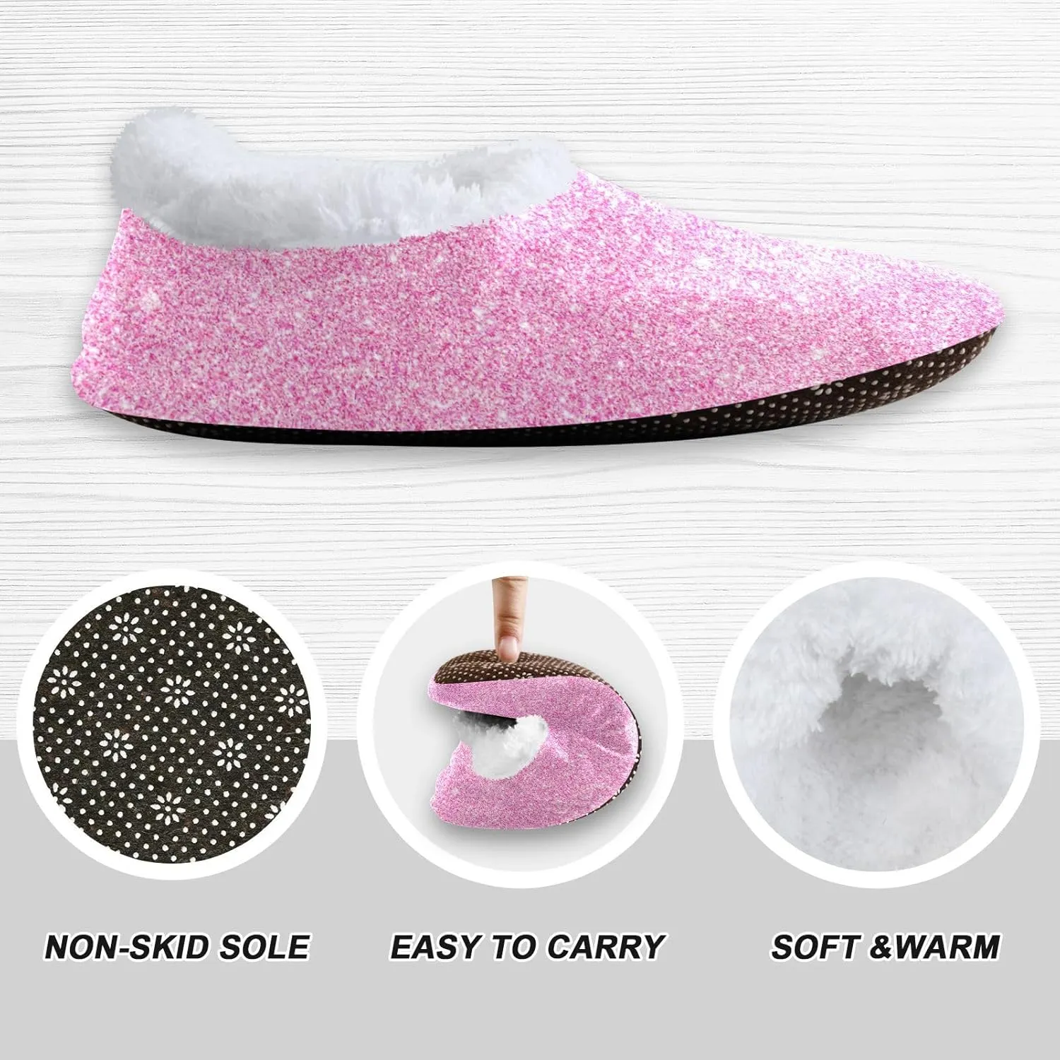 Toddler Boys Girls House Slippers Socks Spa Pink Glitter Christmas Pattern Kids Travel Home Shoes Non Slip Warm Soft Winter Fuzzy Shoes Indoor for Guest Living Room Bedroom XS