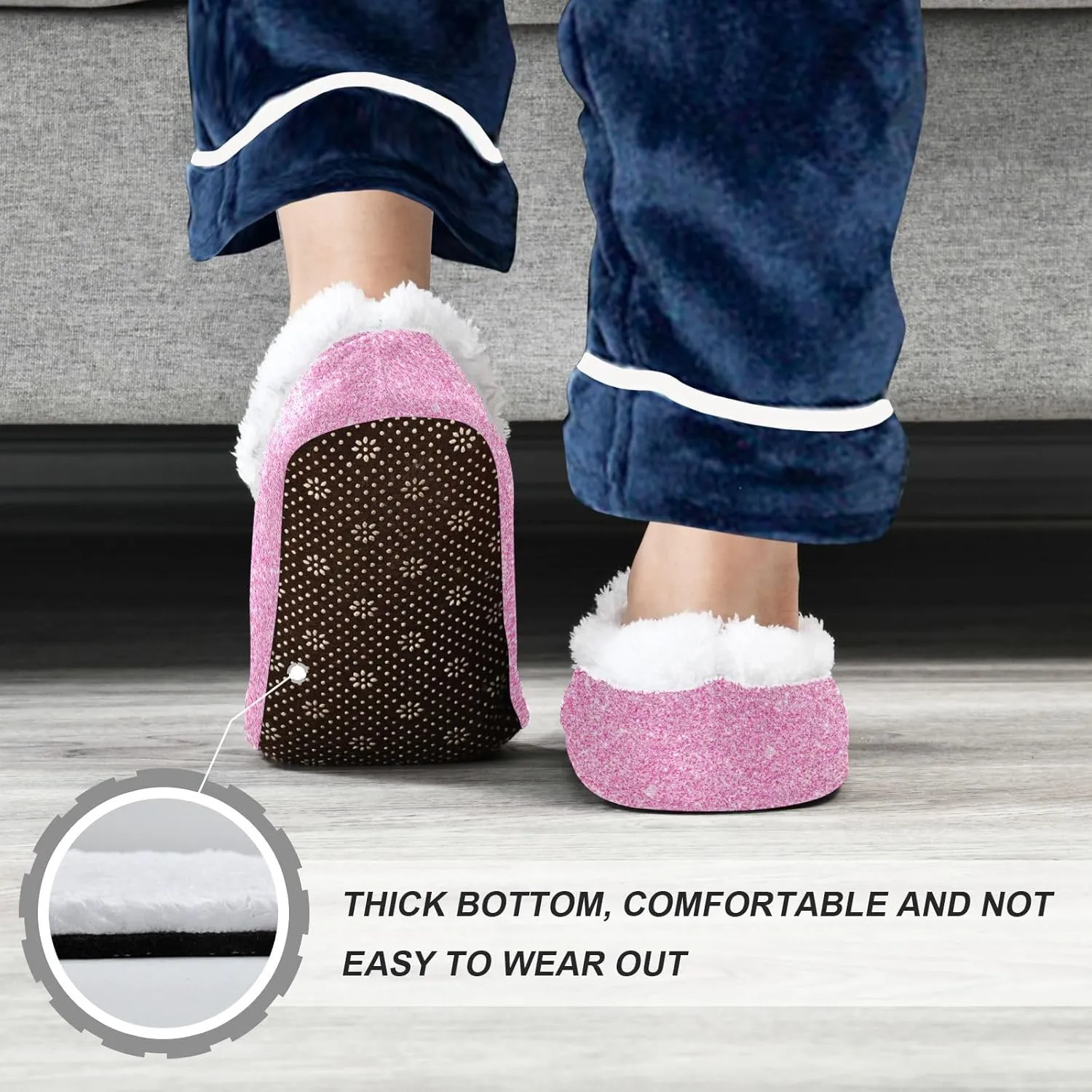 Toddler Boys Girls House Slippers Socks Spa Pink Glitter Christmas Pattern Kids Travel Home Shoes Non Slip Warm Soft Winter Fuzzy Shoes Indoor for Guest Living Room Bedroom XS