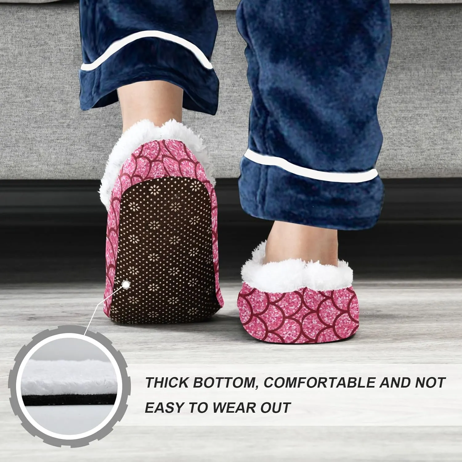 Toddler Boys Girls House Slippers Socks Spa Pink Glitter Mermaid Scales Kids Travel Home Shoes Non Slip Warm Soft Winter Fuzzy Shoes Indoor for Guest Living Room Bedroom XS