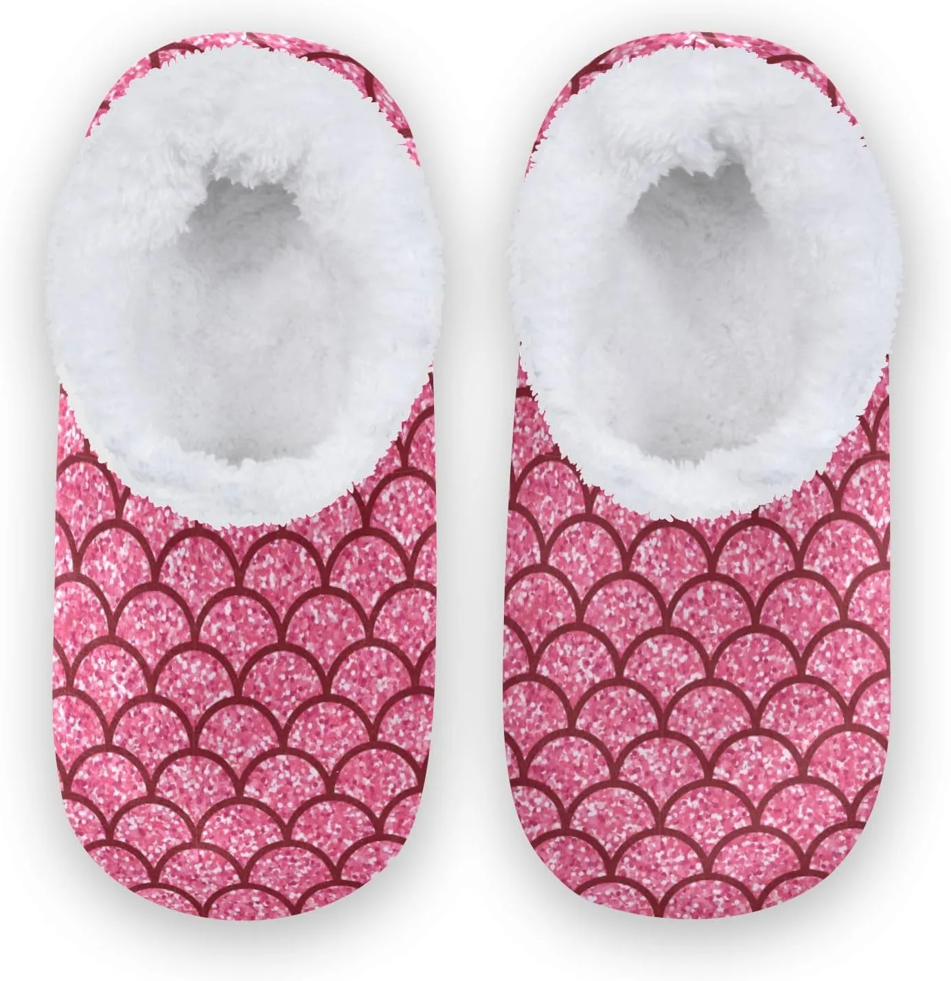 Toddler Boys Girls House Slippers Socks Spa Pink Glitter Mermaid Scales Kids Travel Home Shoes Non Slip Warm Soft Winter Fuzzy Shoes Indoor for Guest Living Room Bedroom XS