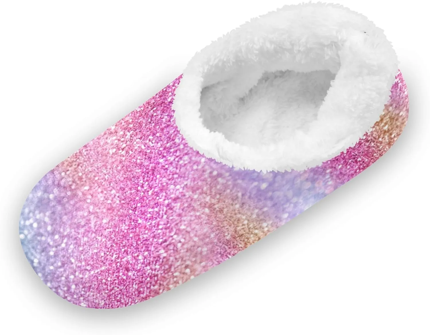 Toddler Boys Girls House Slippers Socks Spa Pink Purple Yellow Glitter Sparkle Kids Travel Home Shoes Non Slip Warm Soft Winter Fuzzy Shoes Indoor for Guest Living Room Bedroom XS