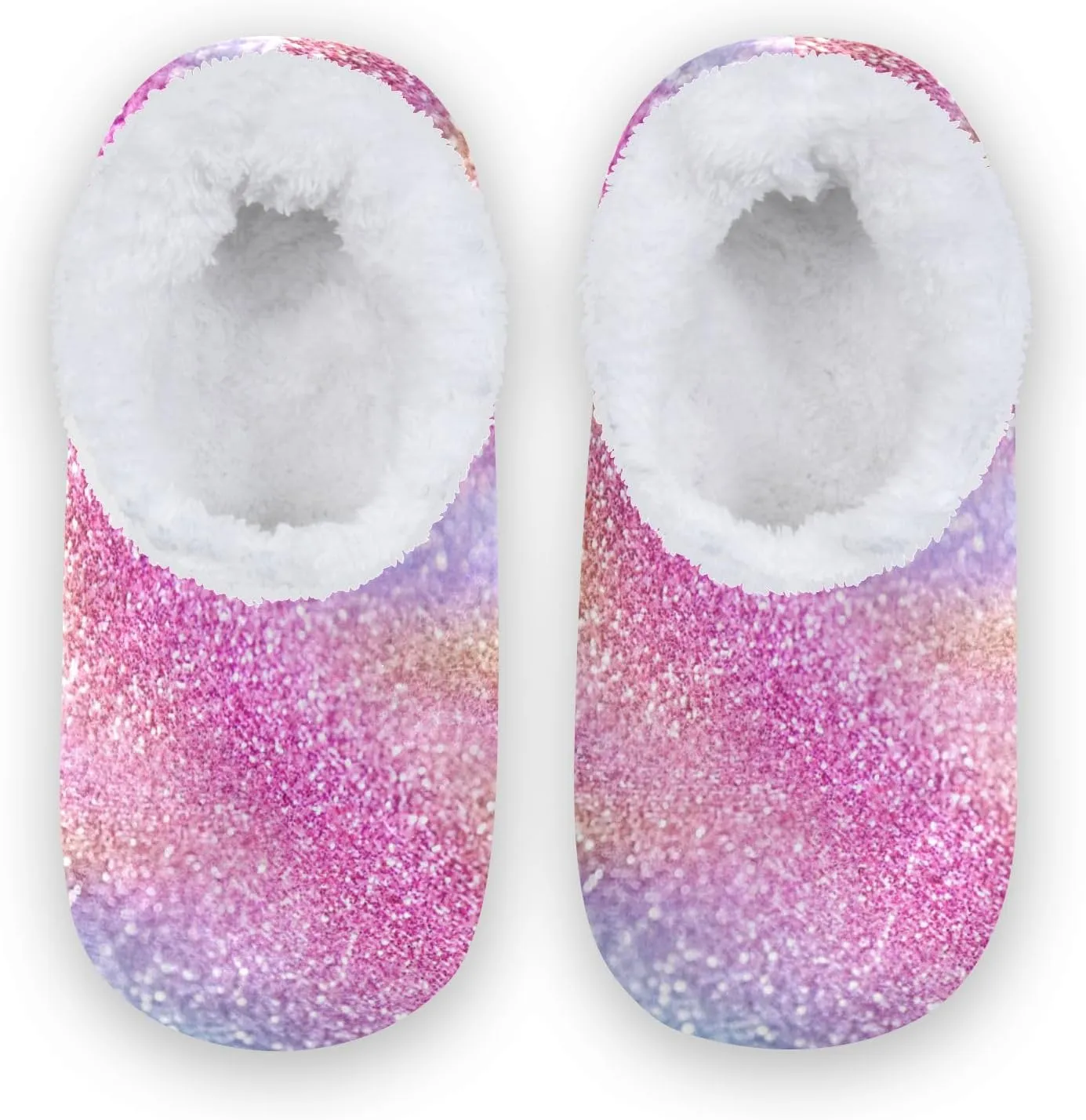 Toddler Boys Girls House Slippers Socks Spa Pink Purple Yellow Glitter Sparkle Kids Travel Home Shoes Non Slip Warm Soft Winter Fuzzy Shoes Indoor for Guest Living Room Bedroom XS