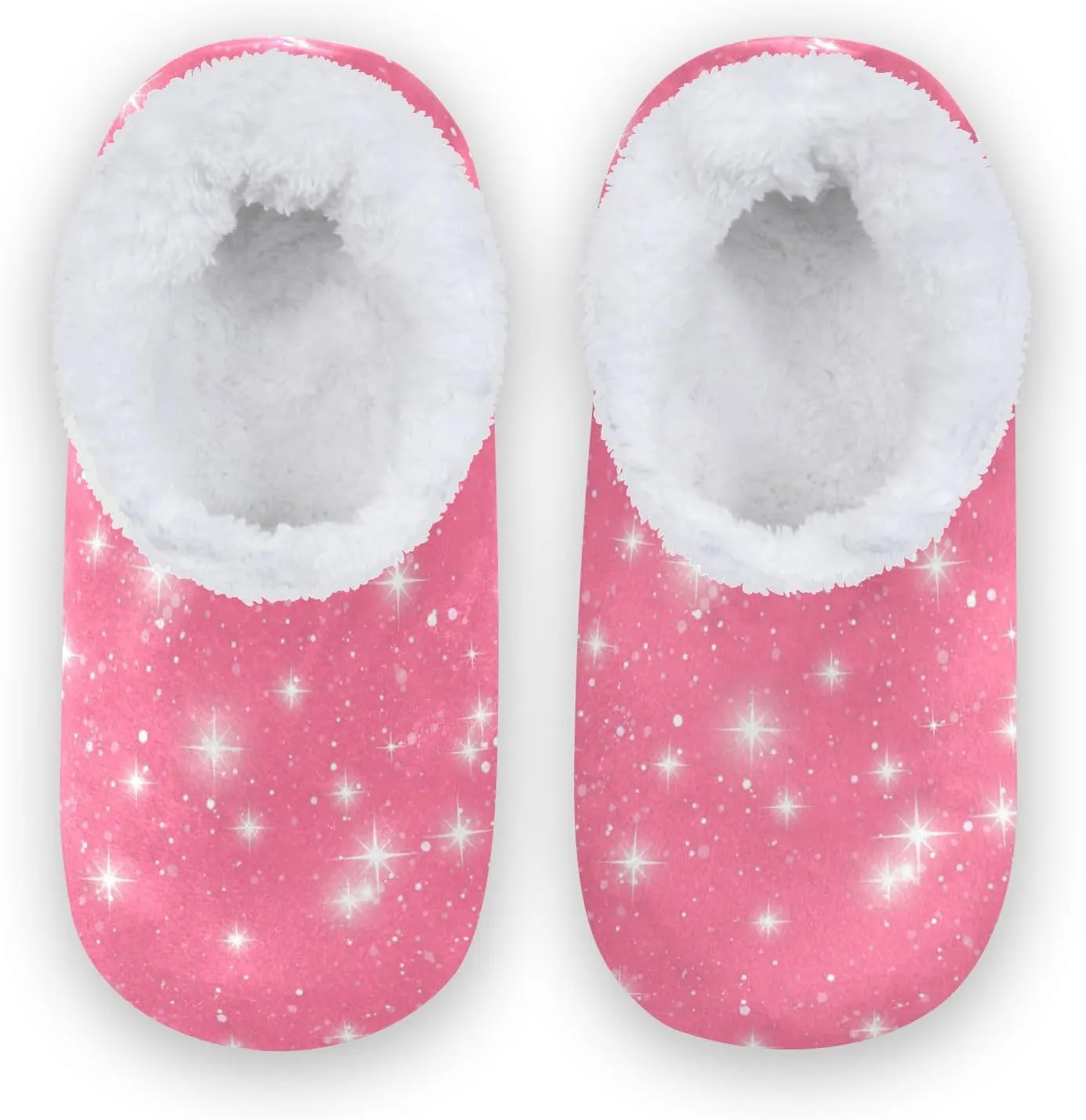 Toddler Boys Girls House Slippers Socks Spa Shiny Stars Pink Glitter Texture Kids Travel Home Shoes Non Slip Warm Soft Winter Fuzzy Shoes Indoor for Guest Living Room Bedroom XS