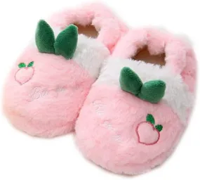 Toddler Girl Slippers House with Children's Winter Cute Peach Warm Plush Cotton Slippers Glitter Foam Star