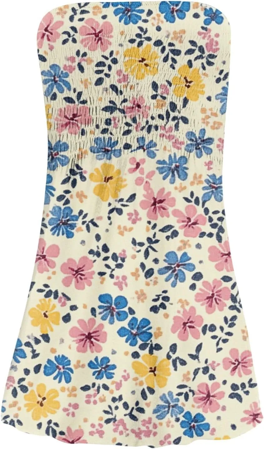 Tube Top Dress-Summer Strapless Dress Beach Vacation Floral Sundresses
