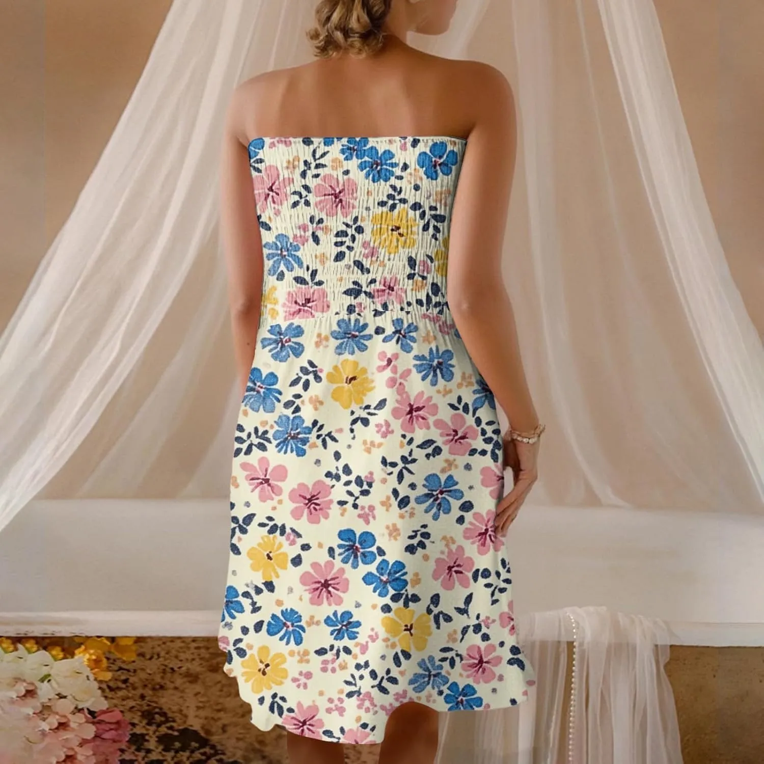 Tube Top Dress-Summer Strapless Dress Beach Vacation Floral Sundresses