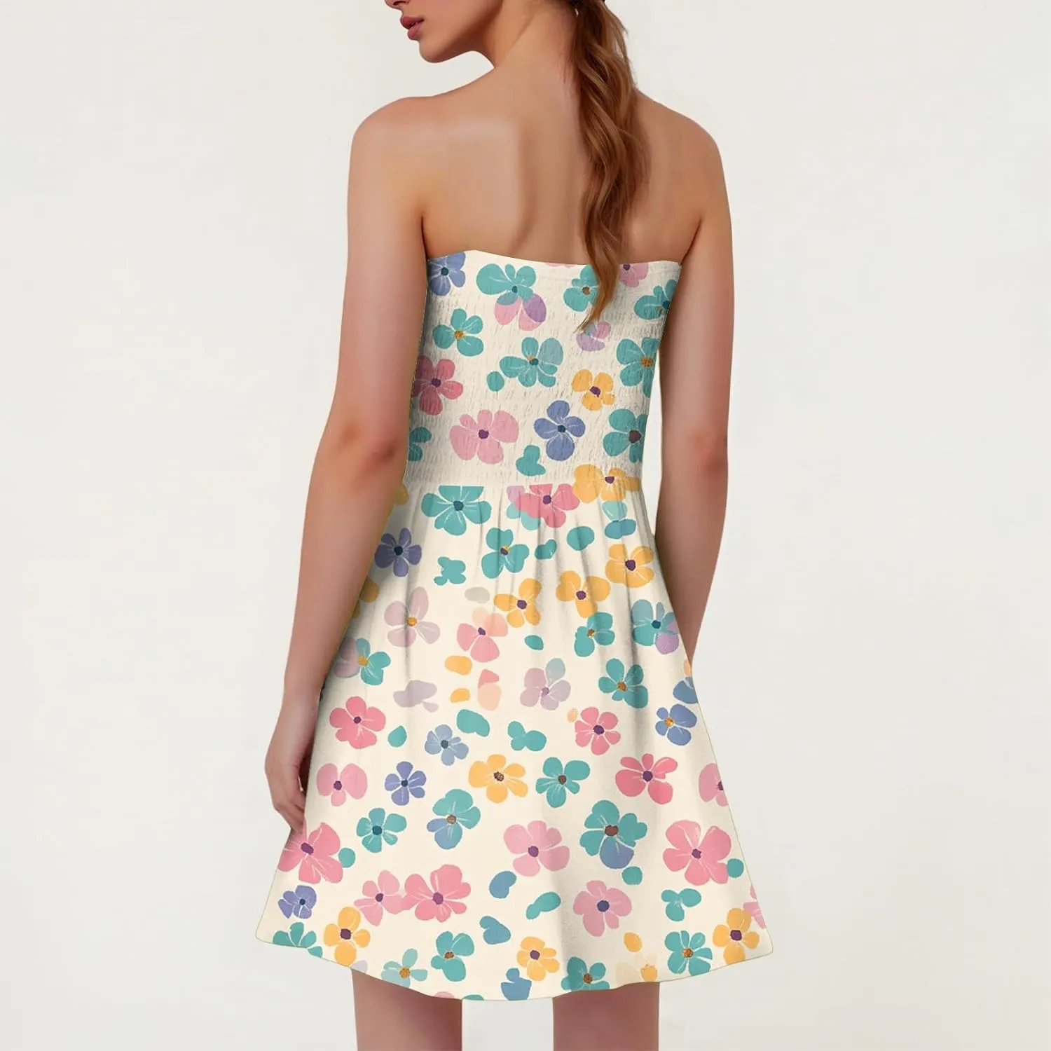 Tube Top Dress-Summer Strapless Dress Beach Vacation Floral Sundresses