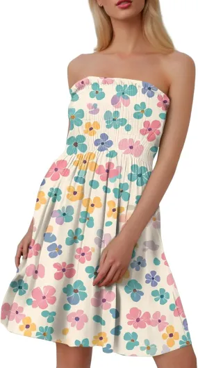 Tube Top Dress-Summer Strapless Dress Beach Vacation Floral Sundresses