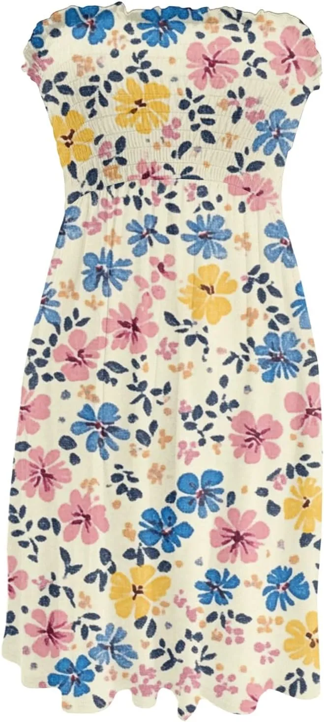 Tube Top Dress-Summer Strapless Dress Beach Vacation Floral Sundresses