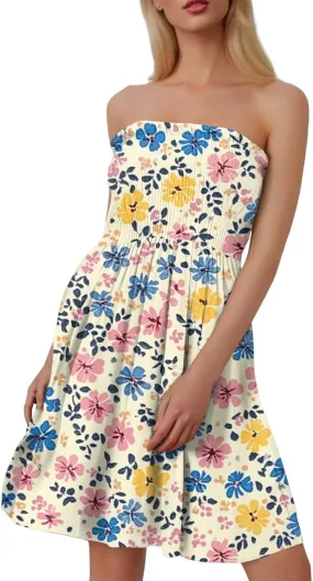 Tube Top Dress-Summer Strapless Dress Beach Vacation Floral Sundresses