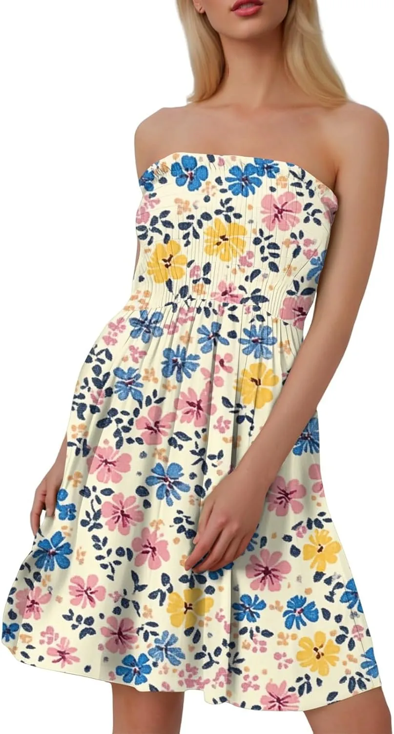 Tube Top Dress-Summer Strapless Dress Beach Vacation Floral Sundresses