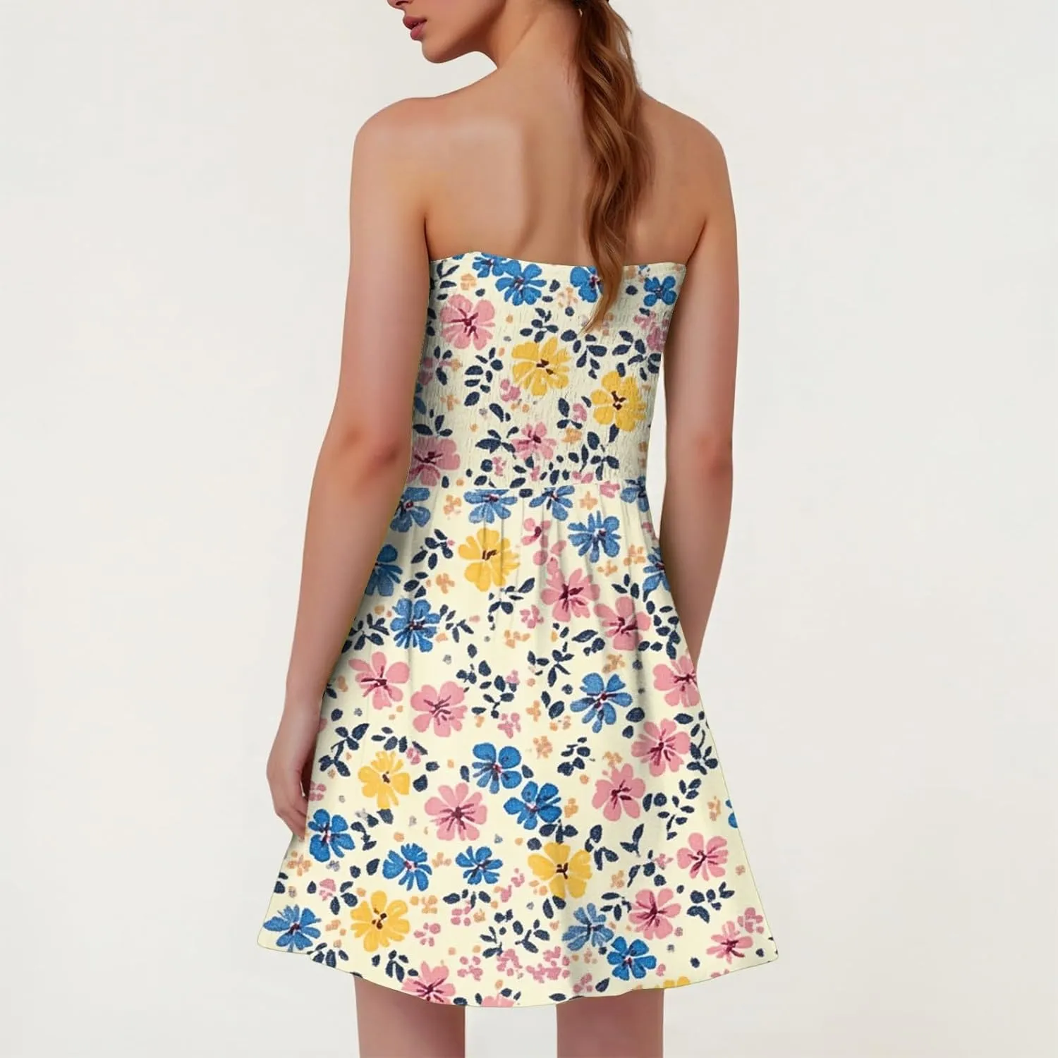 Tube Top Dress-Summer Strapless Dress Beach Vacation Floral Sundresses