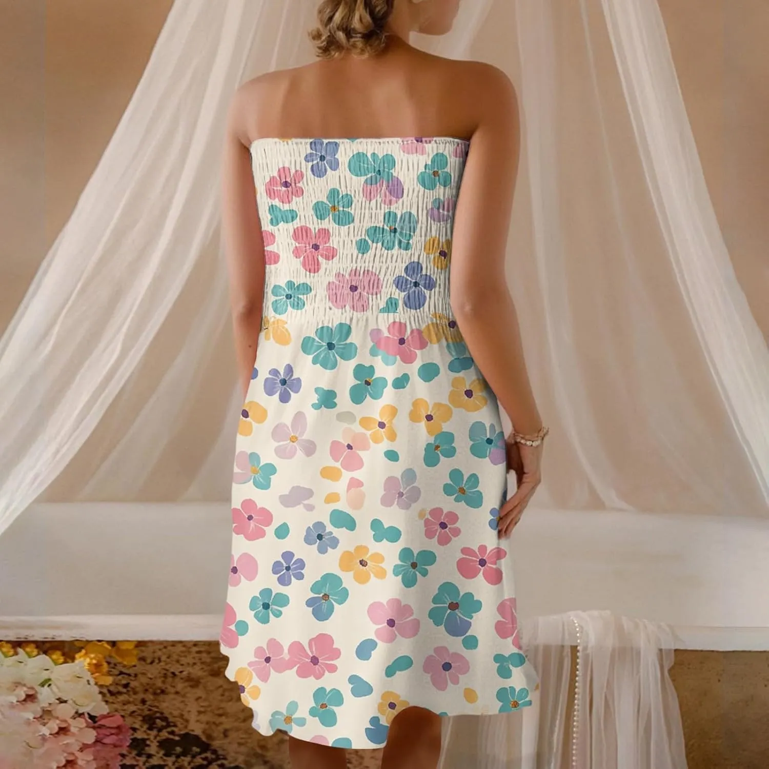 Tube Top Dress-Summer Strapless Dress Beach Vacation Floral Sundresses