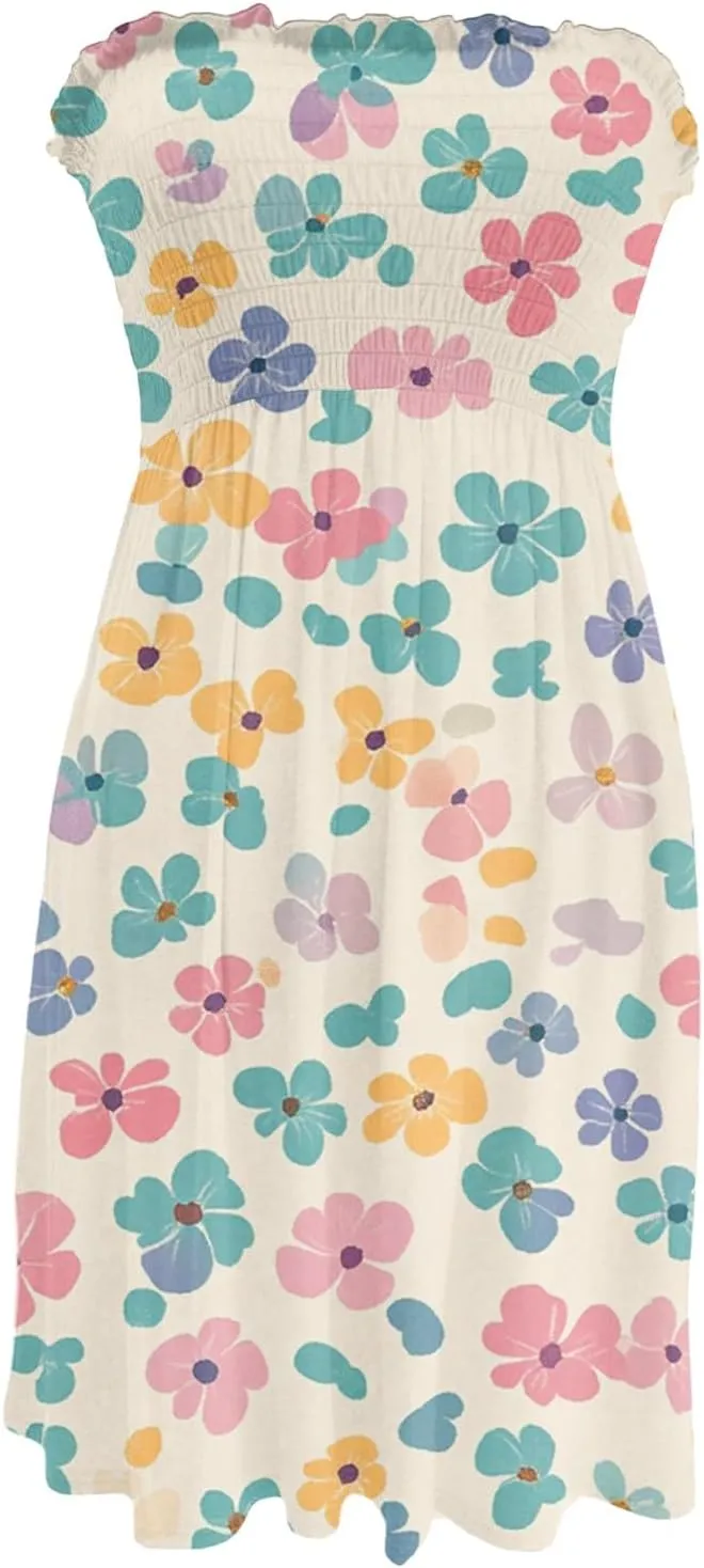 Tube Top Dress-Summer Strapless Dress Beach Vacation Floral Sundresses