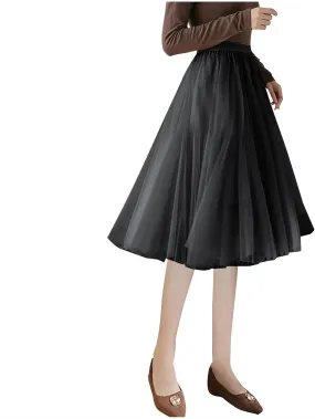 Tulle Skirts for Women Pleated Layered Tutu Skirt Ladies Elegant Flowy Long Skirts Bridesmaid Wedding Midi Skirt