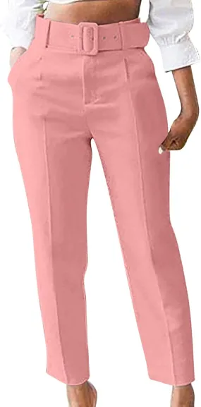 Uillui Dress Suit Pants for Women Business Casual Straight Leg Trouser Dressy High Waist Office Work Pant Slacks with Belted