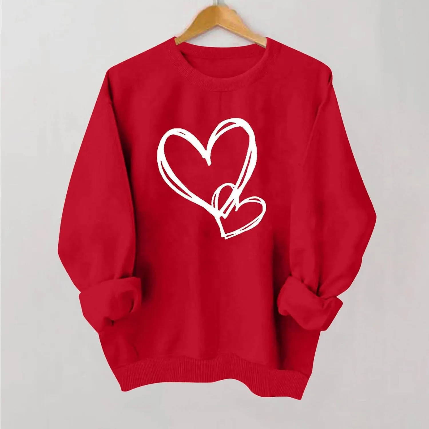 Valentine's Shirts for Women,Love Heart Long Sleeve Crewneck Pullover Top Trendy Oversized Sweatshirts 2024