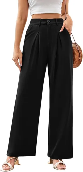 Wide Leg Dress Pants for Women Business Casual High Waisted Work Pants Baggy Dressy Trouser Pants with Pockets