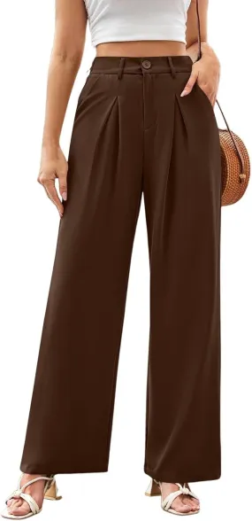 Wide Leg Dress Pants for Women Business Casual High Waisted Work Pants Baggy Dressy Trouser Pants with Pockets