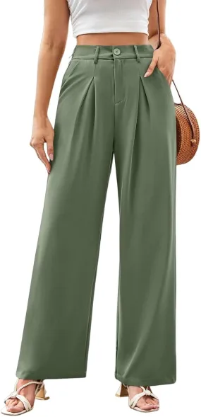 Wide Leg Dress Pants for Women Business Casual High Waisted Work Pants Baggy Dressy Trouser Pants with Pockets