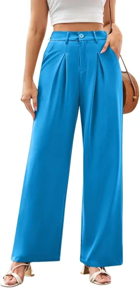 Wide Leg Dress Pants for Women Business Casual High Waisted Work Pants Baggy Dressy Trouser Pants with Pockets
