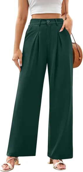 Wide Leg Dress Pants for Women Business Casual High Waisted Work Pants Baggy Dressy Trouser Pants with Pockets