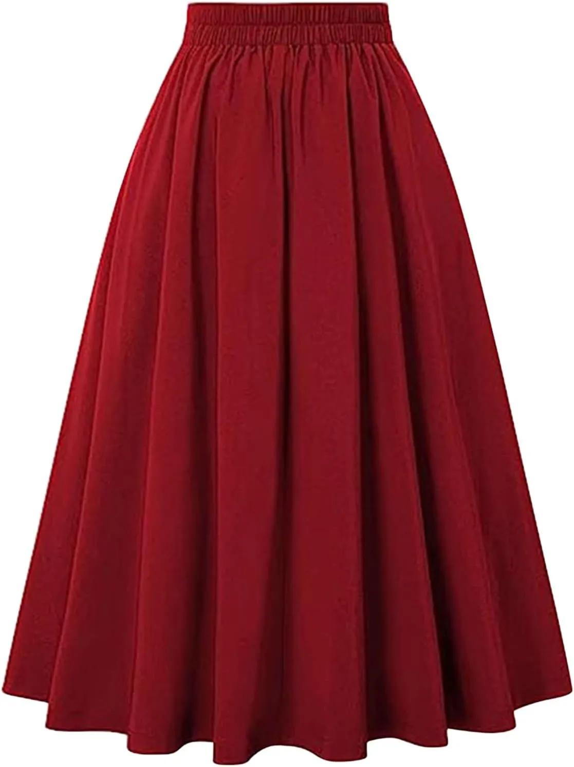Women A-Line Flared Swing Skirt Midi High Waist Skirts Vintage Party Half Dress Pleated Swing Mid Calf Skirts