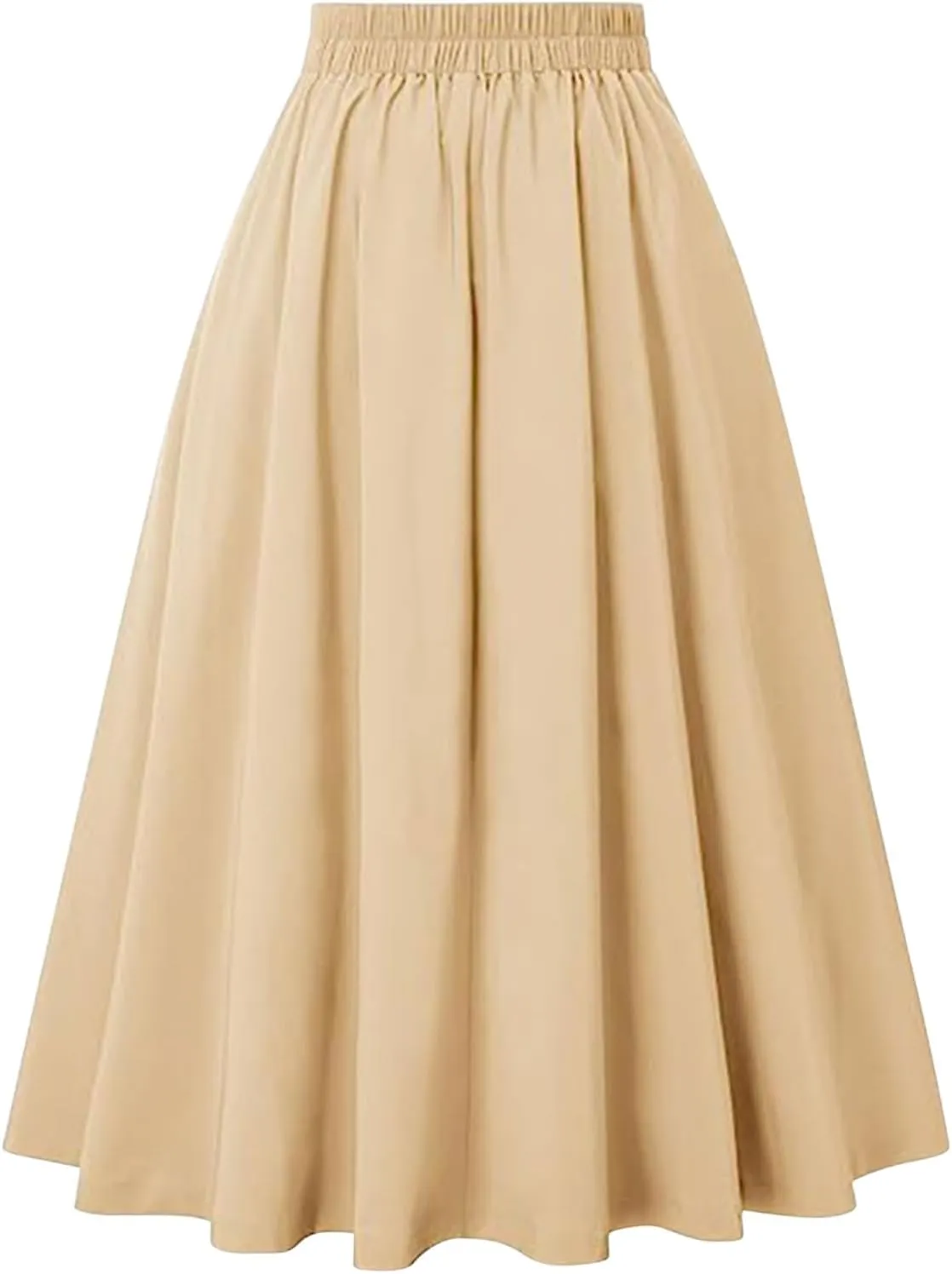 Women A-Line Flared Swing Skirt Midi High Waist Skirts Vintage Party Half Dress Pleated Swing Mid Calf Skirts