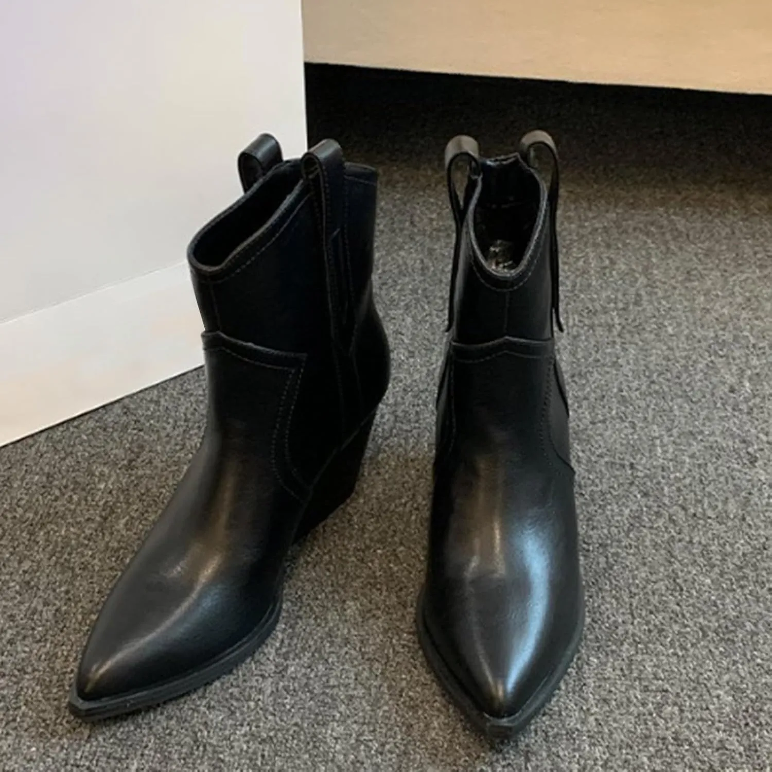 Women Booties Woman Cowboy Boots Silver Boots Dress Women Low Heel Womens Fall Booties and Ankle Boots Wedges Womens Black Square Toe Low Heel Ankle Boots