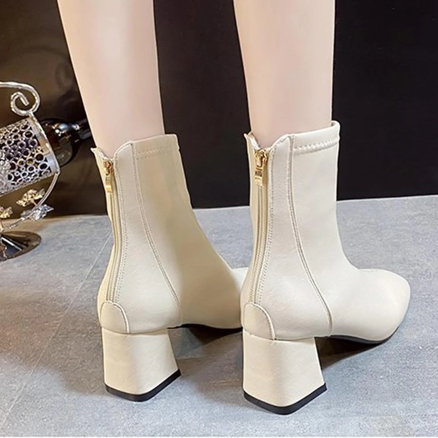 Women Booties Woman Cowboy Boots Silver Boots Dress Women Low Heel Womens Fall Booties and Ankle Boots Wedges Womens Black Square Toe Low Heel Ankle Boots