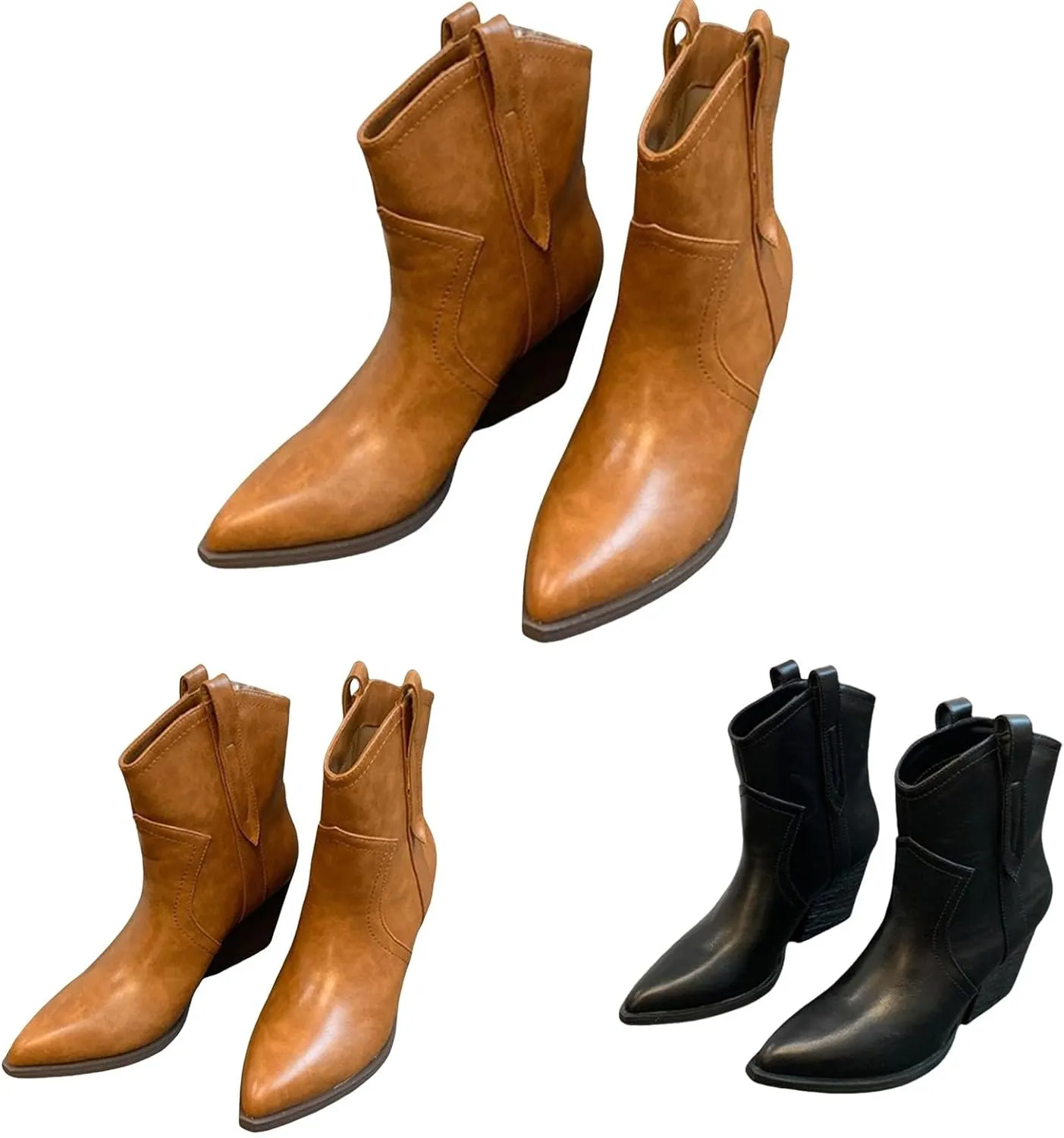 Women Booties Woman Cowboy Boots Silver Boots Dress Women Low Heel Womens Fall Booties and Ankle Boots Wedges Womens Black Square Toe Low Heel Ankle Boots