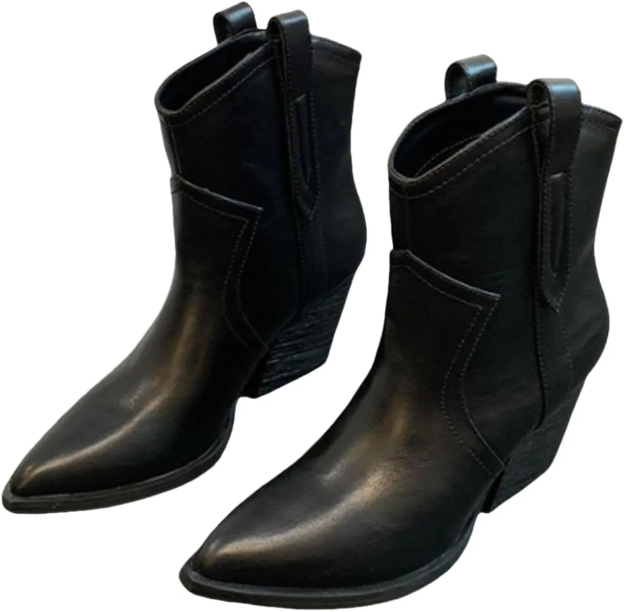 Women Booties Woman Cowboy Boots Silver Boots Dress Women Low Heel Womens Fall Booties and Ankle Boots Wedges Womens Black Square Toe Low Heel Ankle Boots