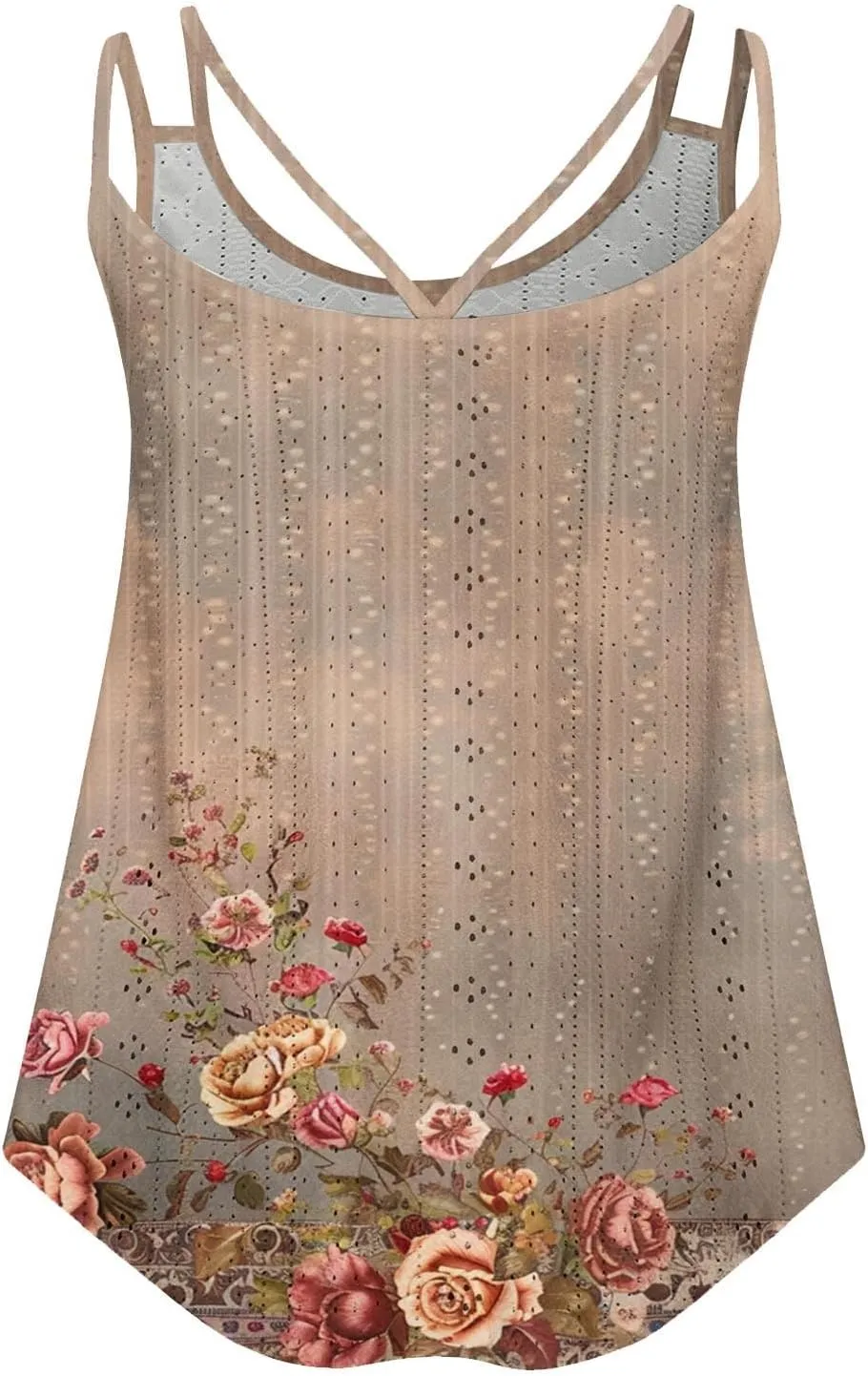 Women Crew Neck Tops Sleeveless Summer Shirts Floral Print Tank Tops Spaghetti Straps Casual Blouses Shirt Flowy Tee