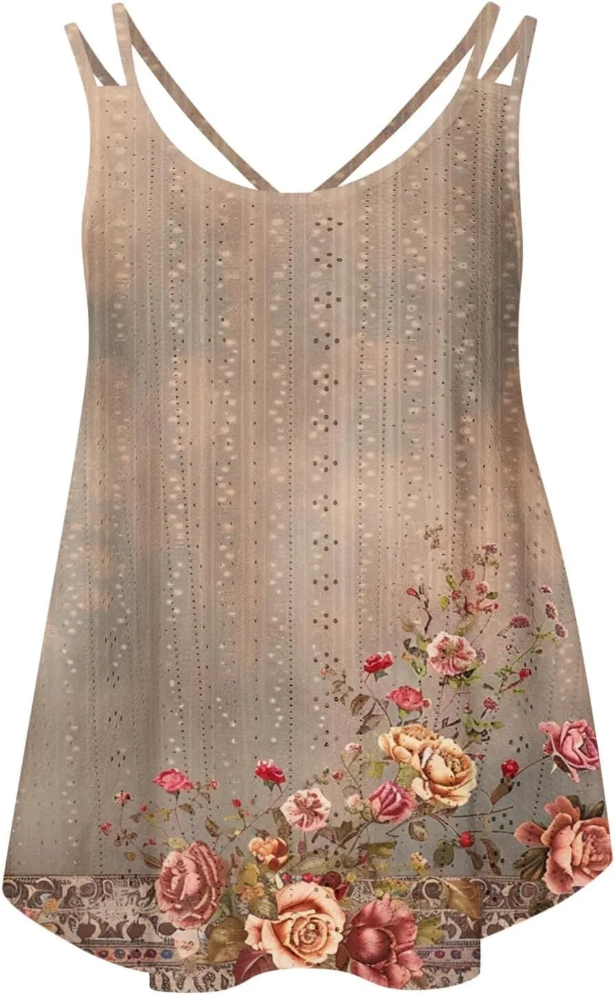 Women Crew Neck Tops Sleeveless Summer Shirts Floral Print Tank Tops Spaghetti Straps Casual Blouses Shirt Flowy Tee