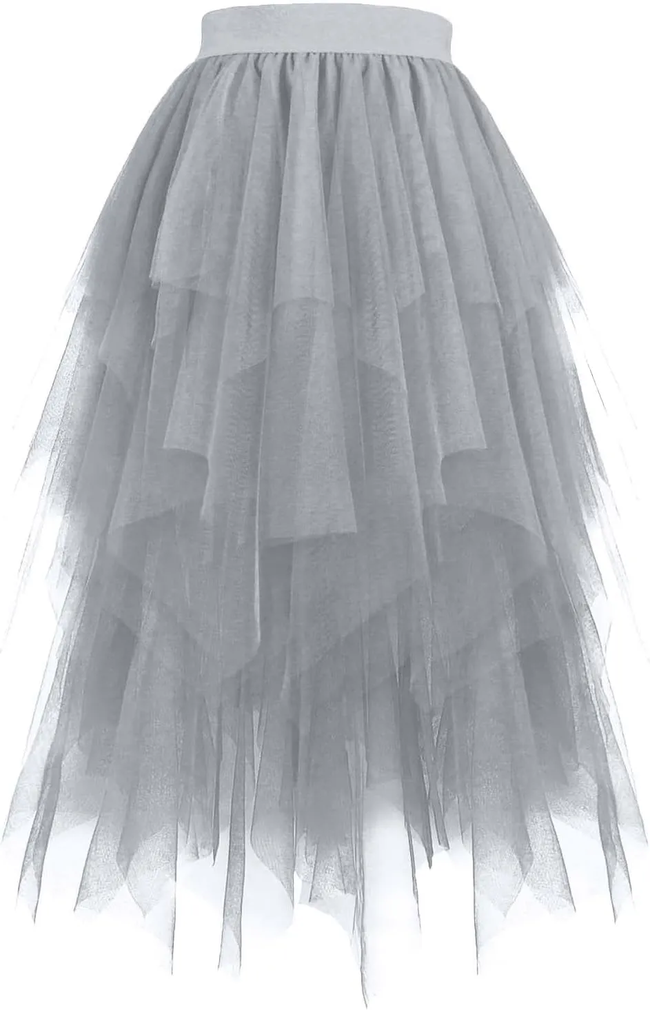 Women Fashion Layered Tulle Skirts, High Waisted Irregular Hem Midi Skirts Tutu Layered Puffy Fairy Skirts Party Clothes