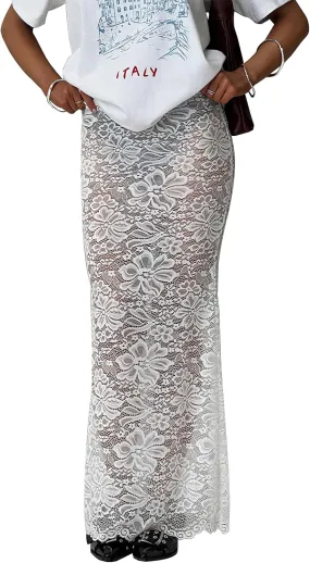 Women Lace Sheer Maxi Skirt Y2k High Waist Split Midi Skirt Sexy See Through Cover Up Long Skirt Beach Boho Clubwear