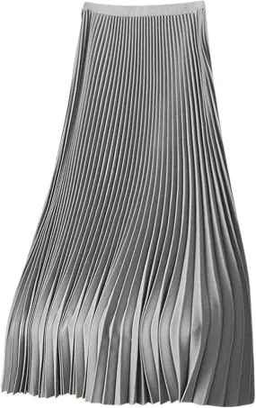 Women Long Pleated Skirt Plus Size Midi Skirts High Waisted Maxi Skirt Flowy Metallic Skirt A Line Cocktail Skirt