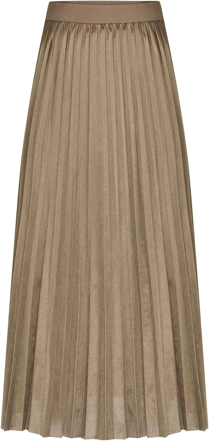 Women Long Pleated Skirt Plus Size Midi Skirts High Waisted Maxi Skirt Flowy Metallic Skirt A Line Cocktail Skirt