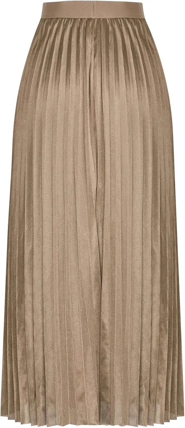 Women Long Pleated Skirt Plus Size Midi Skirts High Waisted Maxi Skirt Flowy Metallic Skirt A Line Cocktail Skirt